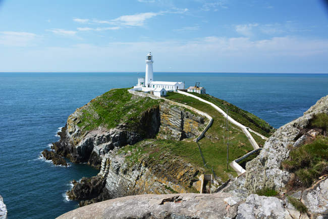 Cliff side view of the lighthouse near Holyhead